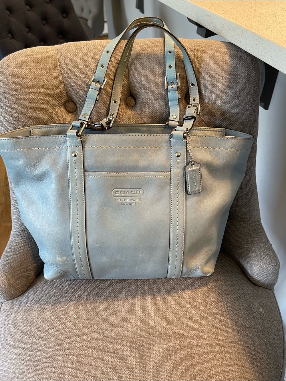 Coach Light Blue Zipper Tote